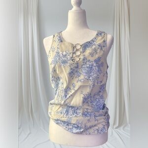Floral Blue and Cream Women's Top